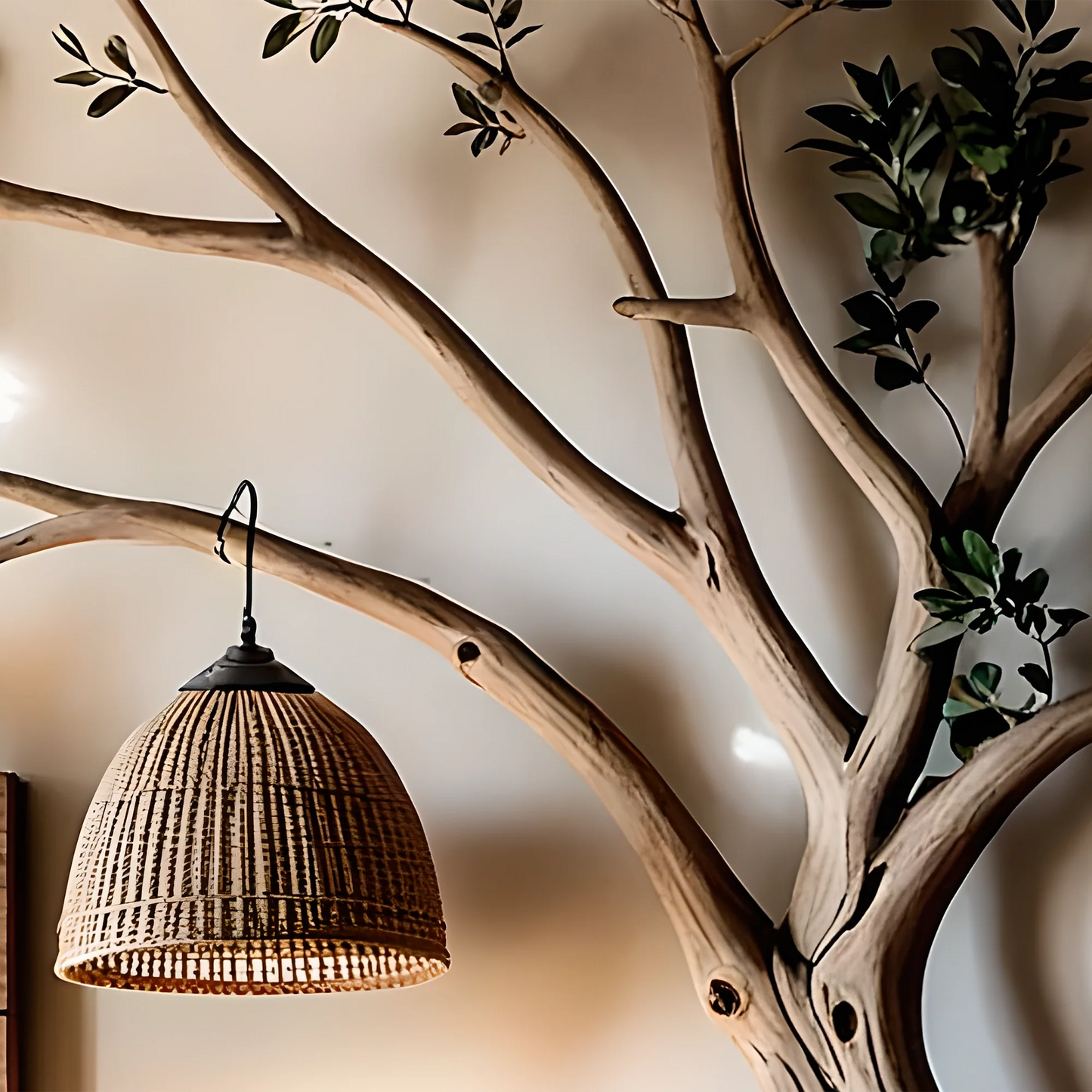 Bedside table with lamp, tree shaped bedside table, solid wood bedside table.