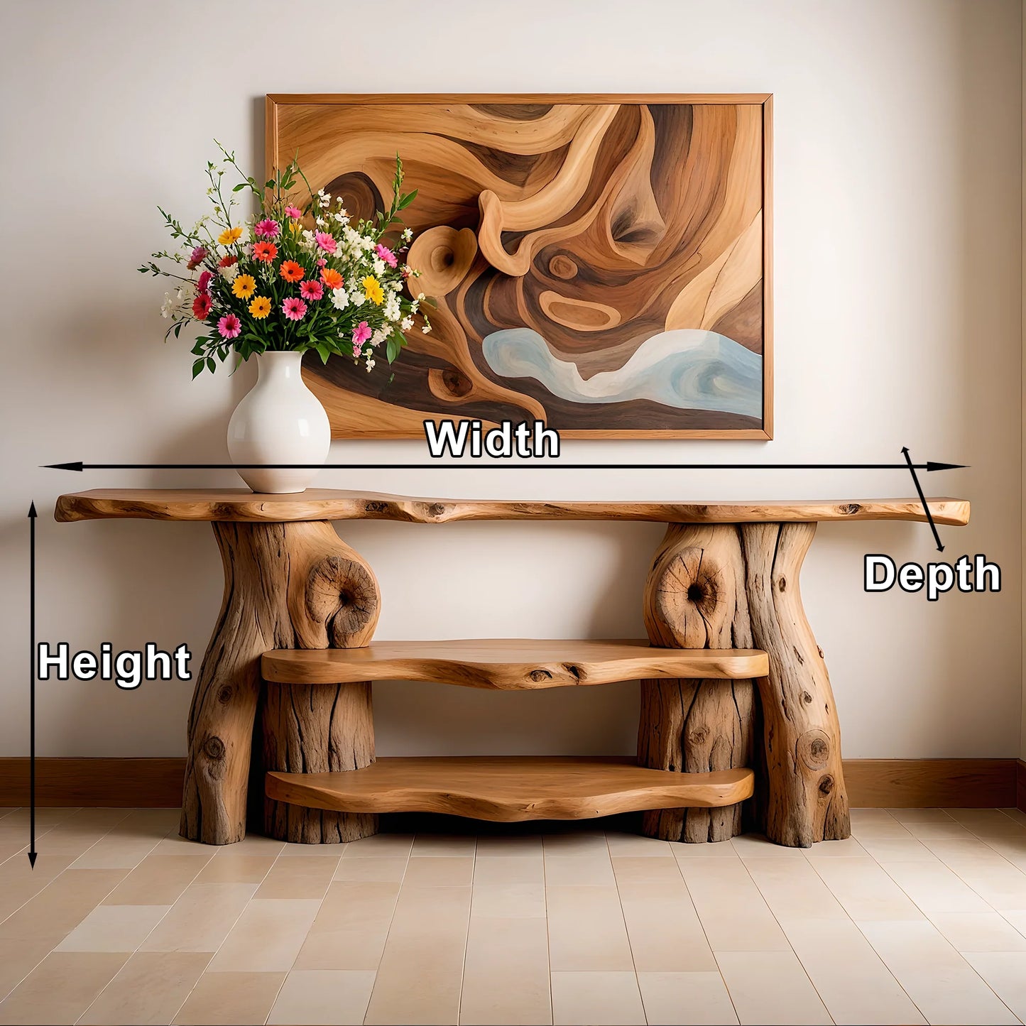 Handmade rustic natural wood console table, entryway table, custom console table, rustic style decor