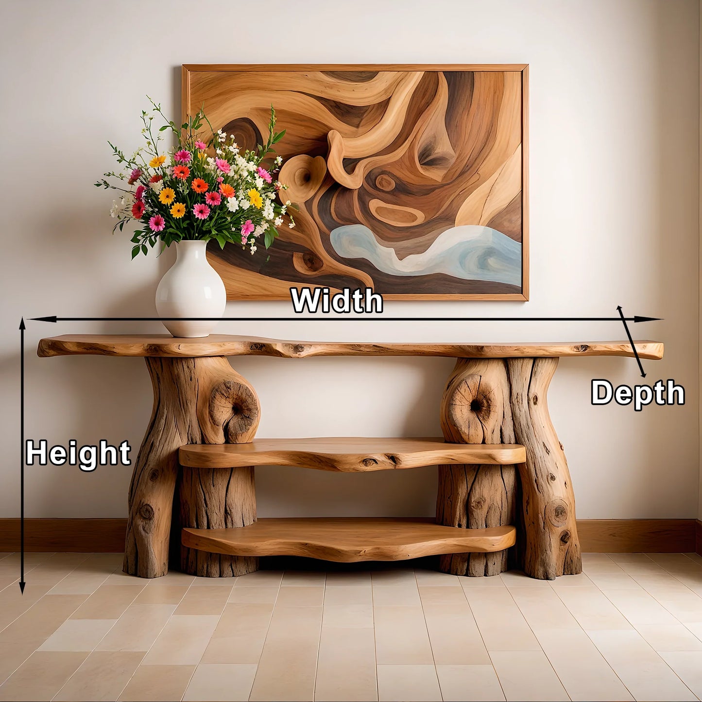 Handmade rustic natural wood console table, entryway table, custom console table, rustic style decor