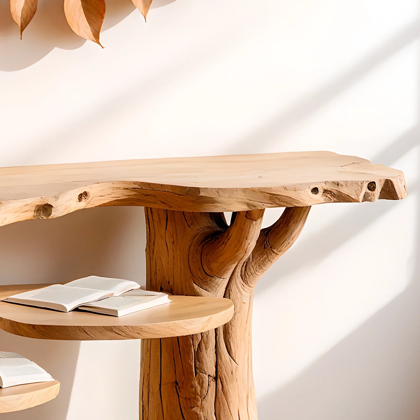modern console table, console table with floating shelf, driftwood table.