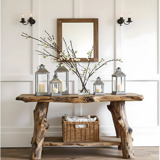 Farmhouse Entryway Table – Handmade Rustic Natural Wood Console Table, Live Edge Design, Narrow Console Furniture 