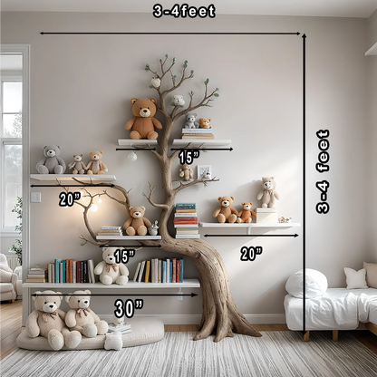 Artistic wall-mounted bookshelf for children - Unique design made of solid wood, toy storage shelf for children. 