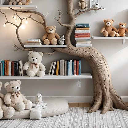 Artistic wall-mounted bookshelf for children - Unique design made of solid wood, toy storage shelf for children. 