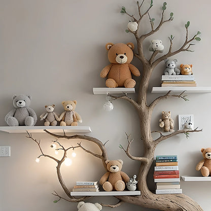 Artistic wall-mounted bookshelf for children - Unique design made of solid wood, toy storage shelf for children. 