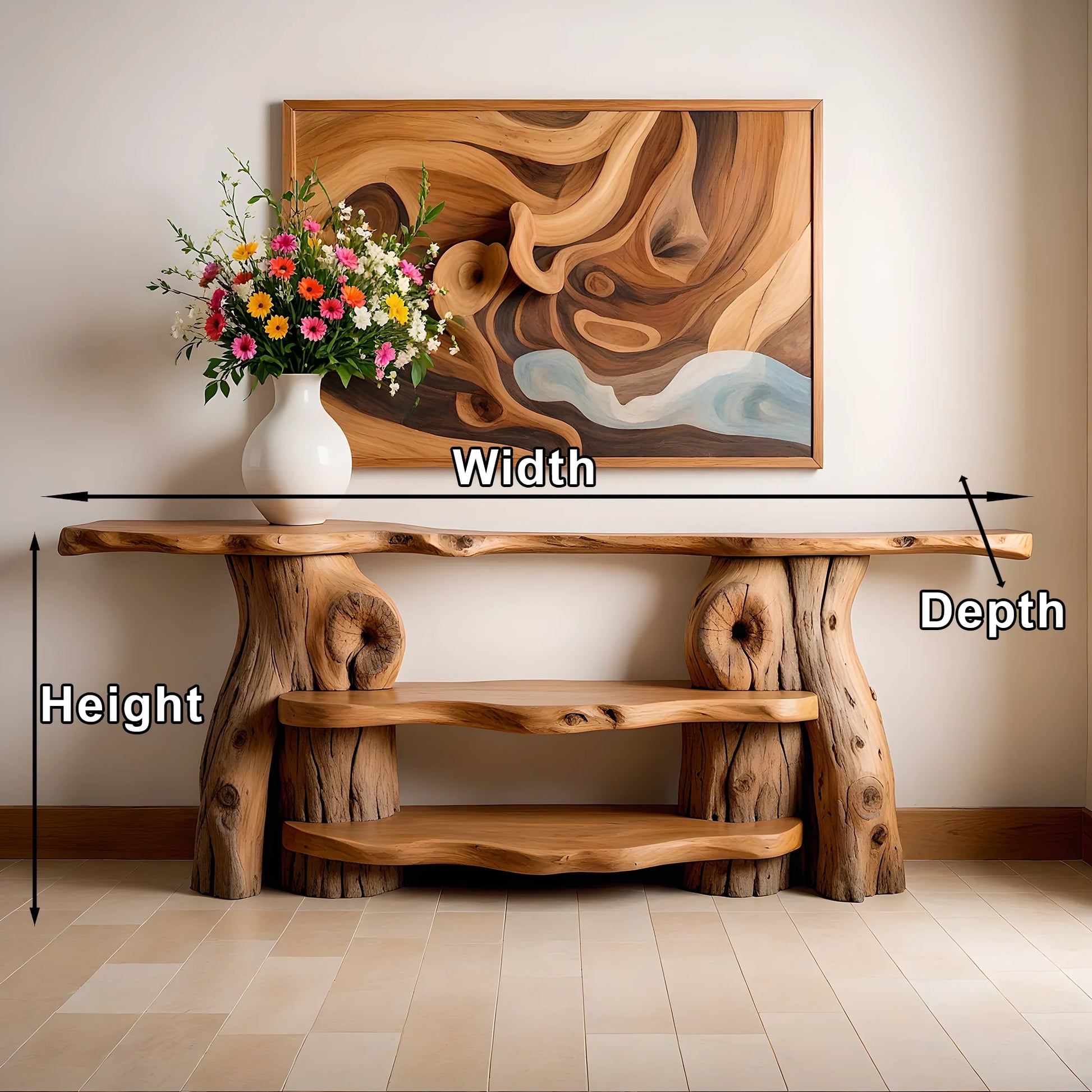 Handmade rustic natural wood console table, entryway table, custom console table, rustic style decor 