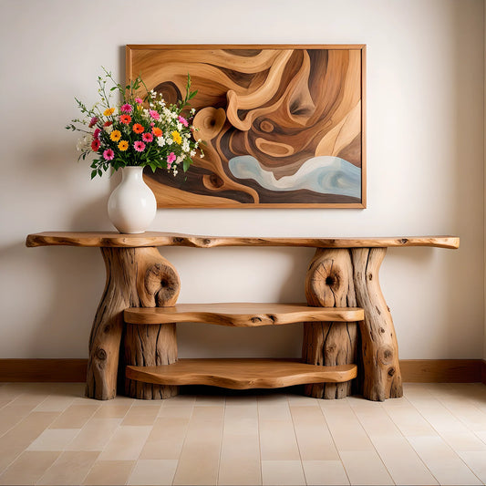 Handmade rustic natural wood console table, entryway table, custom console table, rustic style decor 